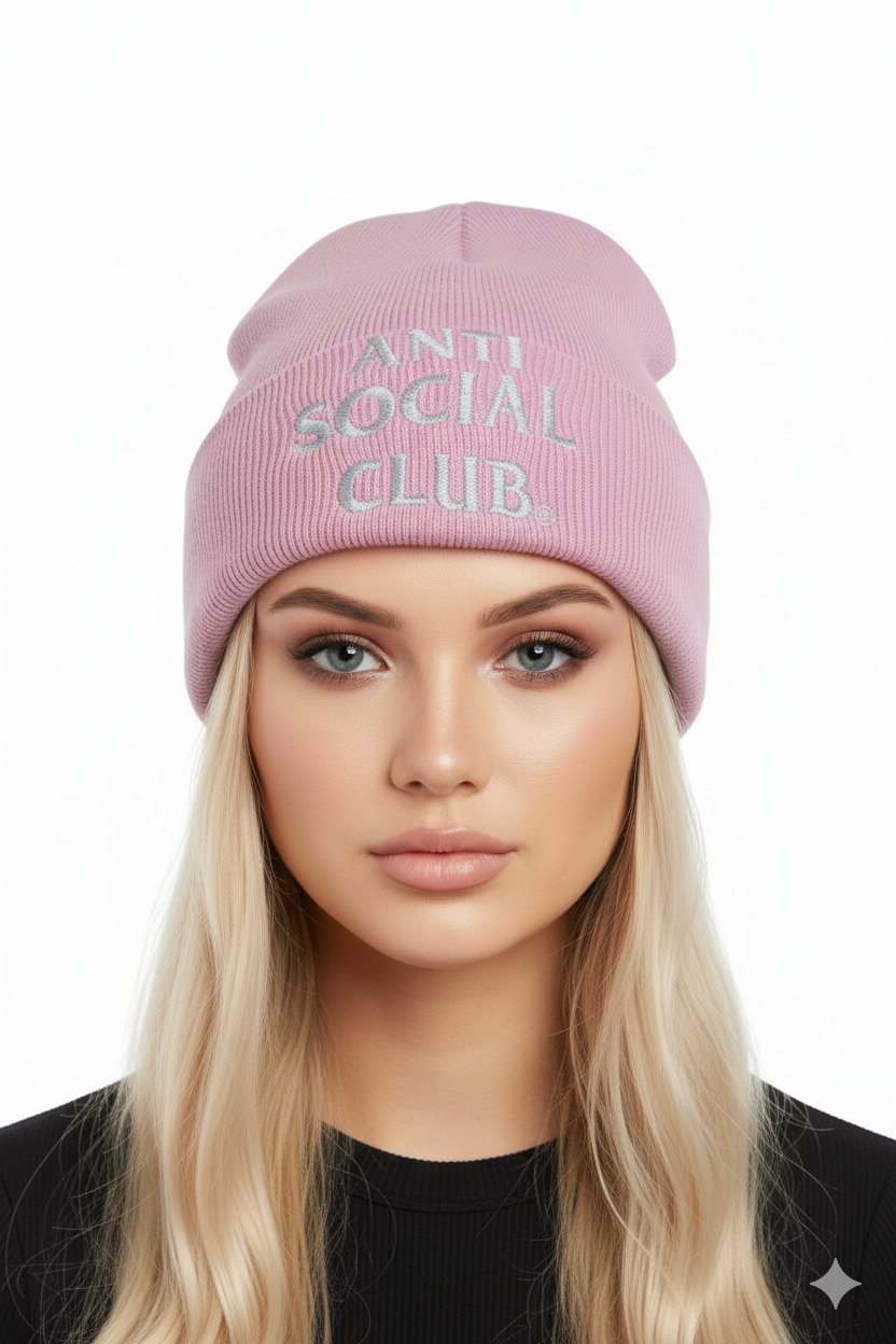 Anti Social Social Club Embroidered Beanie Pink