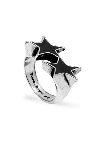 Twojeys Icon Black Enameled Single Ring Silver