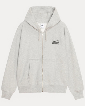 Stussy x Nike Full-Zip Washed Fleece Hoodie Grey Heather