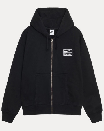 Stussy x Nike Full-Zip Washed Fleece Hoodie Black
