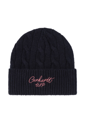 Carhartt WIP Signature Cable Beanie Deep Night / Glassy Pink